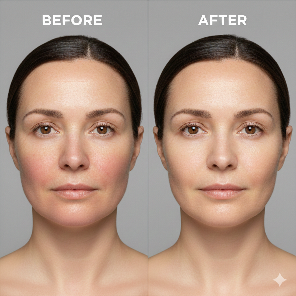 Before and after skin rejuvenation treatment – reduced pigmentation and improved skin tone